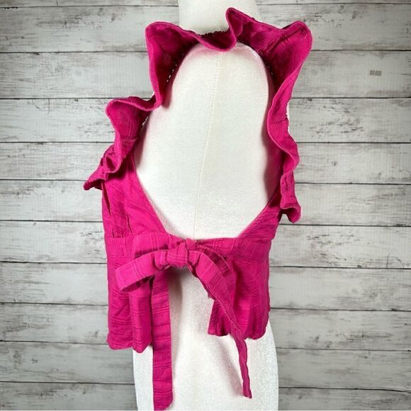 Free People The Look Of Love Tie Open Sides Cotton Top in Hot Pink Size S NEW - Picture 5 of 9